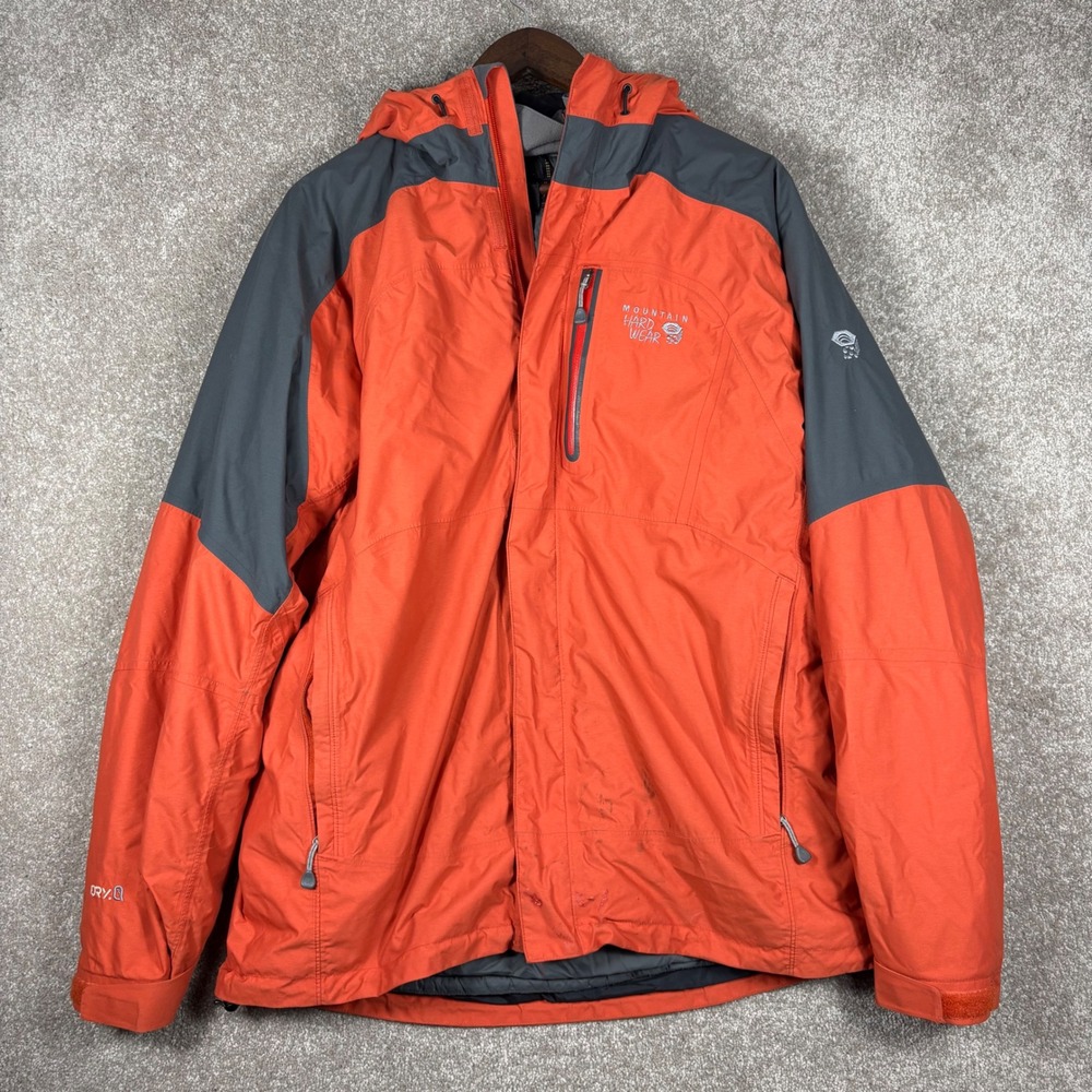 Mountain Hardwear Dry.Q Insulated Jacket Mens Large Orange Gray Hooded RN89674